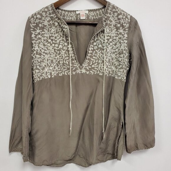 Sundance Womens Silk Embroidered Top Size XS Brown Boho Gypsy Artsy Lightweight - Picture 1 of 9